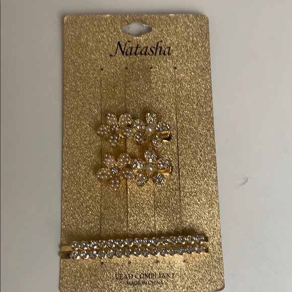 Hair pins pearl gold stones Floral Bridal party - Picture 14 of 14